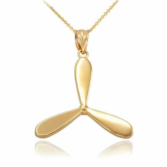 10k Solid Gold Airplane Propeller Pendant Charm